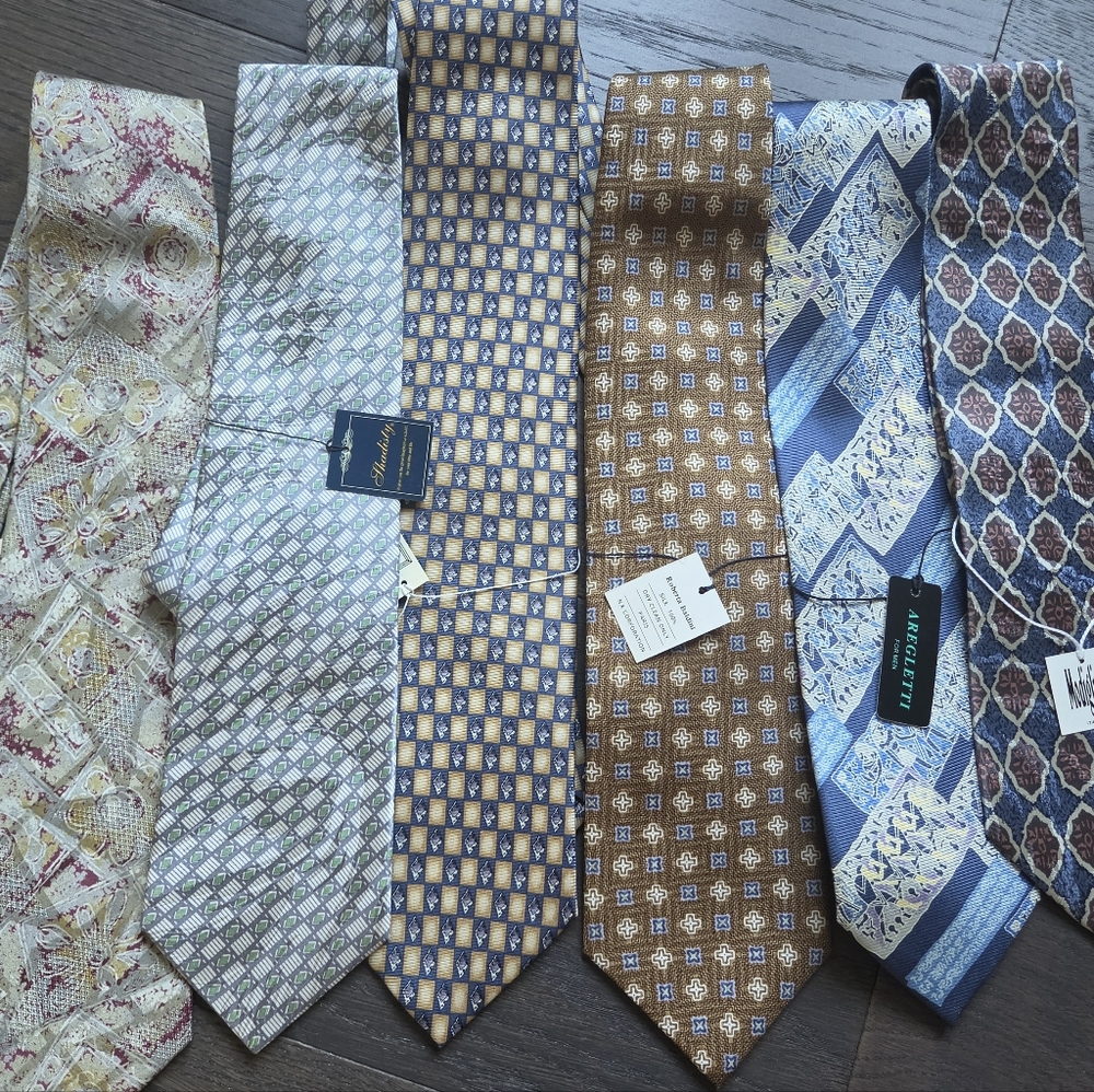 Vintage Men's Tie Bundle of 6 , Some Silk ,Some New with Tags